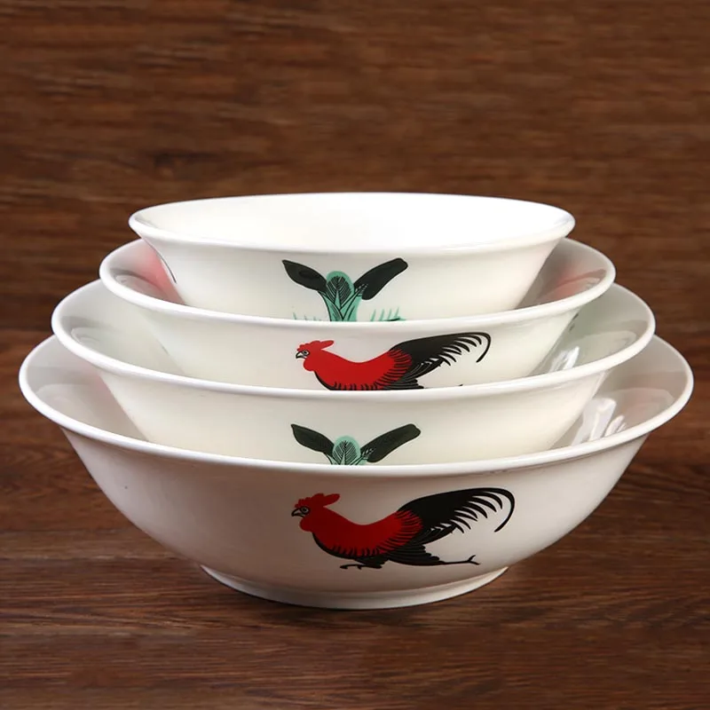 Chinese Ceramic Soup Bowl Vintage Classical Cock Art Small Rice Bowls Kitchen Utensils Porcelain Tableware Home Dinnerware White