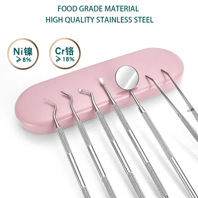 6pc/box Dental Mirror set pink box Sickle Scaler Teeth Pick Spatula Dental Lab Dentist Oral Care Tooth Cleaning Tools instrument