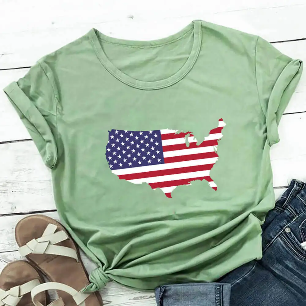 

American Flag 100%Cotton Women Tshirt Unisex Funny Summer Casual Short Sleeve Top 4th Of July Shirt Holiday Tee July 4th Shirt