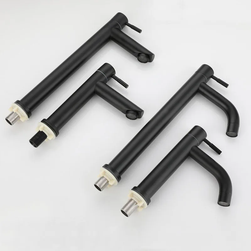Bathroom Basin Faucets Single Cold Bathroom Sink Faucets Black 304 Stainless Steel Single Handle Washbasin Tap