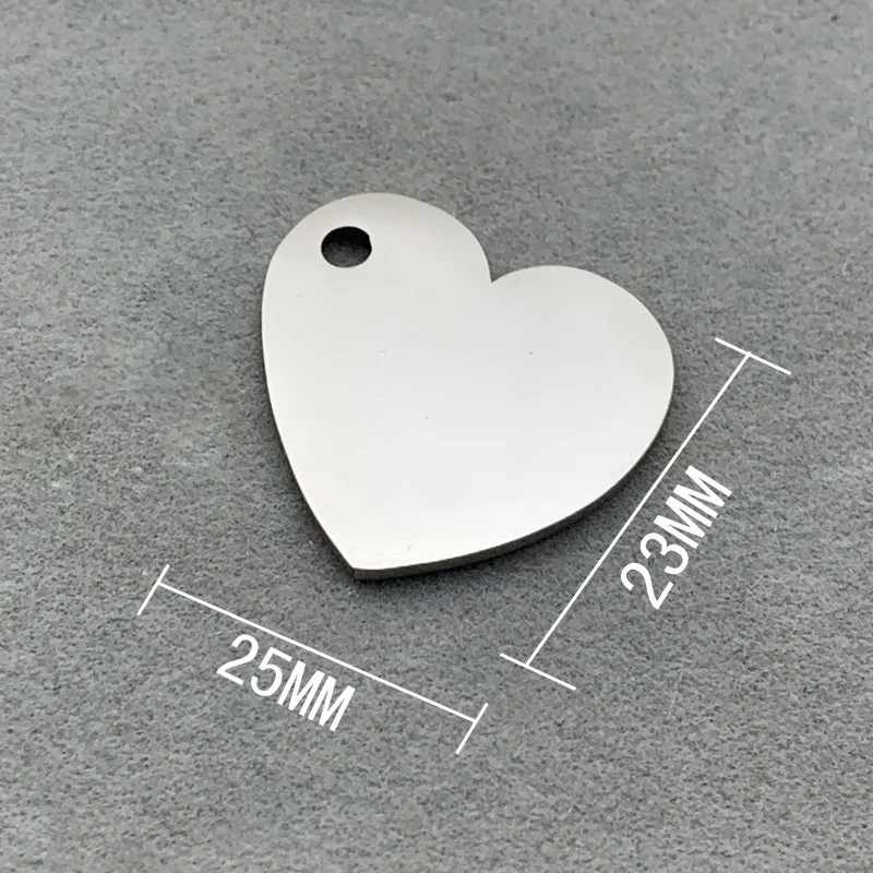 25*23mm Smooth Heart Shape Stainless Steel Tags DIY Personalized Custom Gift Jewellery Findings Wholesale 30pcs/lot GTAG05