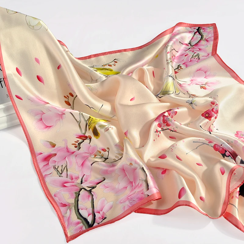 100% Natural Silk Square Scarf  Women Flower Print Small Real Silk Bandana Hair Scarf Luxury Neckscarf Pure Silk Head Scarf