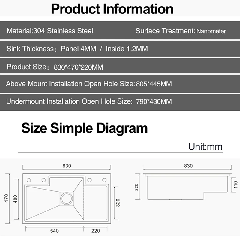 Imagem -06 - Asras Sus304 Stainless Steel Handmade Kitchen Sink Único Nanômetro Tamanho Grande Preto mm Espessura