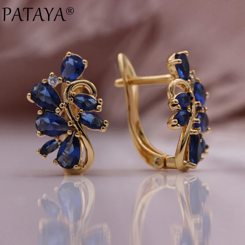 PATAYA New Water Drop Natural Zircon Women Earrings 585 Rose Gold Color Wedding Luxury Quality Fashion Jewelry Unique Earring