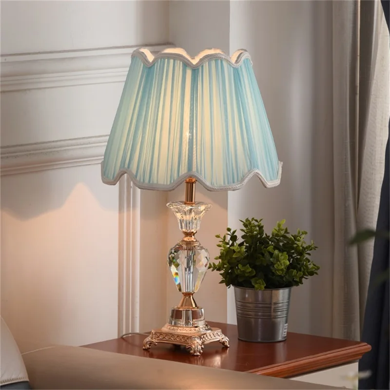 OURFENG Modern Table Lamp Crystal Blue Luxury LED Desk Light Home Decorative for Foyer Bed Room Office Hotel Study
