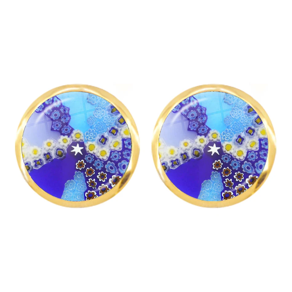 Handmade Vintage Mandala Millefiori Glass Cabochon Stud Earrings Multicolour Flower  Ear Nail Inspired Jewelry For Women Girls