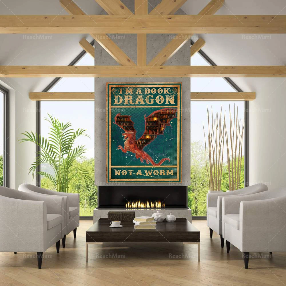 أنا تنين كتاب، ليس دودة، ملصق عاشق الكتب، فن جدار الطالب الذي يذاكر كثيرا، فن قماش القزم للديكور المنزلي، هدية لمحبي الكتب