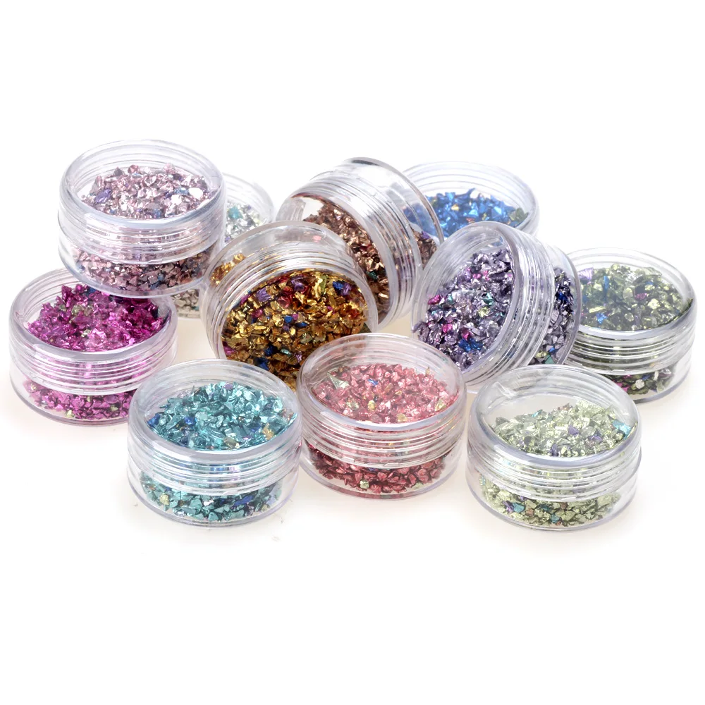 Bottled Box Set Charm Colorful Art Crushed Glass Nail Stones Irregular Decoration DIY Necklace Jewelry Making Accessories