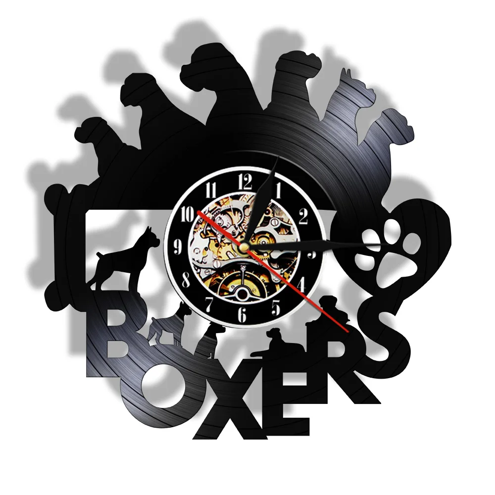 Puppy Dogs Paws Bone I Love Boxers Music CD Disc Wall Clock Pet Shop Decor Puppy Dog Breed Vinyl Record Clock Vintage Wall Watch