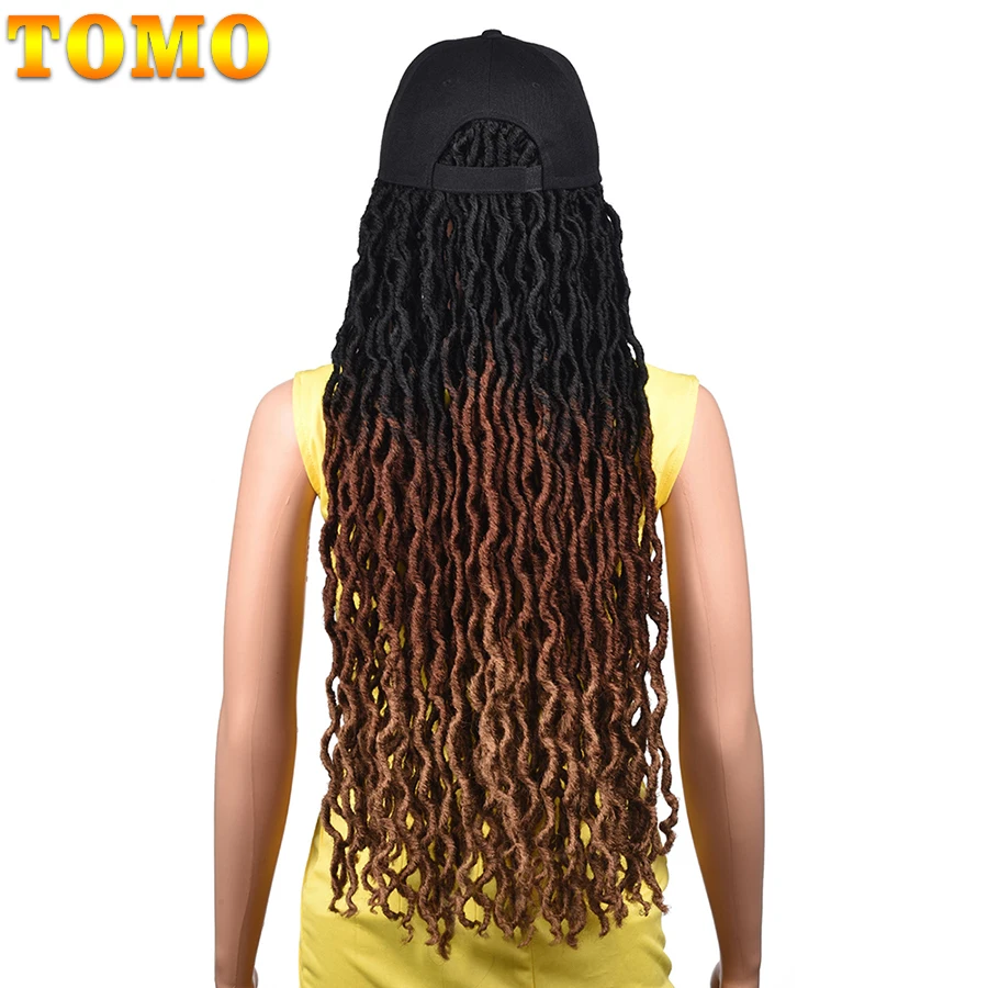 TOMO Faux Locs Crochet Hair para mujeres negras, gorra de béisbol ajustable, sombrero, peluca con rastas sintéticas degradadas, extensiones de cabello