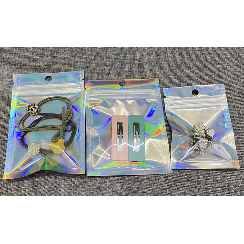 10pcs/bag Iridescent Zip Lock Bags Pouches Cosmetic Plastic Laser Iridescent Bags Holographic Makeup Bags Hologram Zipper Bags