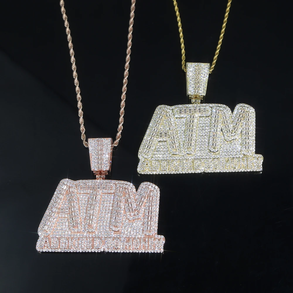 

Punk Neck cz tennis Chains Necklace for Women Men's Iced Out Letters ATM Pendant Necklaces Gothic Hip Hop Jewelry Gifts