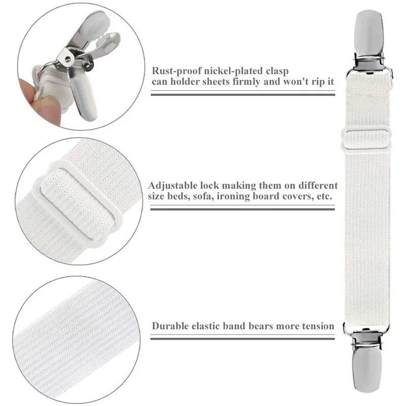 2Pcs Bed Sheet Grippers Adjustable Bed Fasteners Sheet Suspenders Elastic Cross Clips Sheet Strap Sofa Clamp Tablecloth Clips