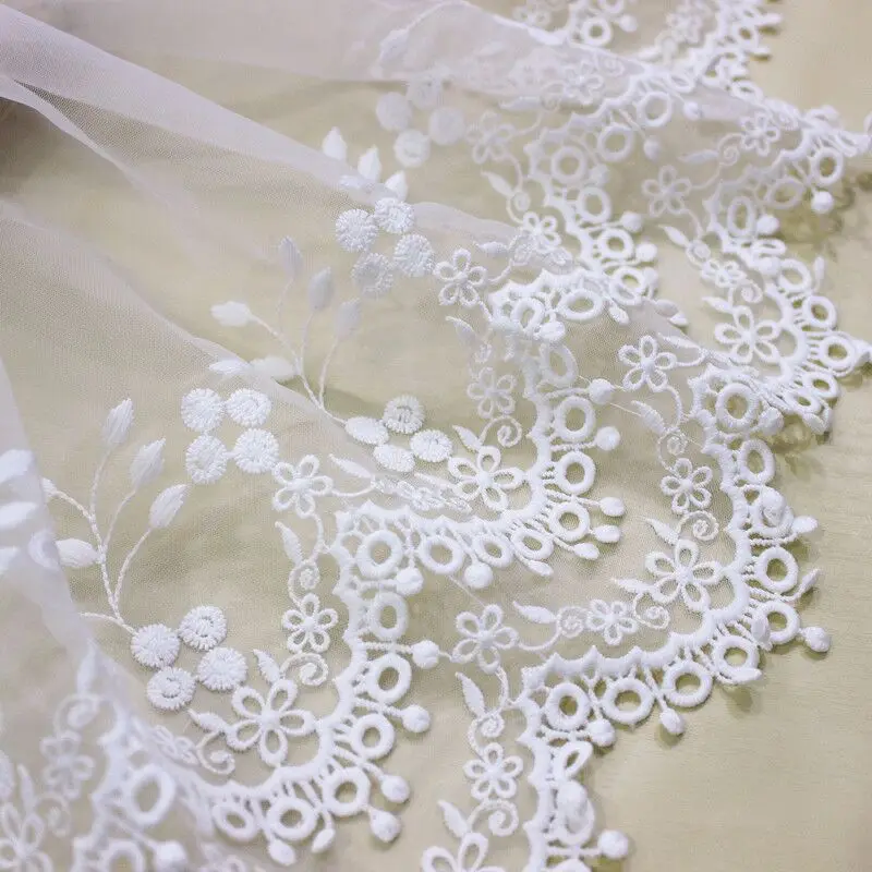 White Mesh Embroidery Guipure Applique Lace Fabric, Wedding Dress, Curtain Edge Trim, Sewing Accessories, Tulle, 27cm Wide