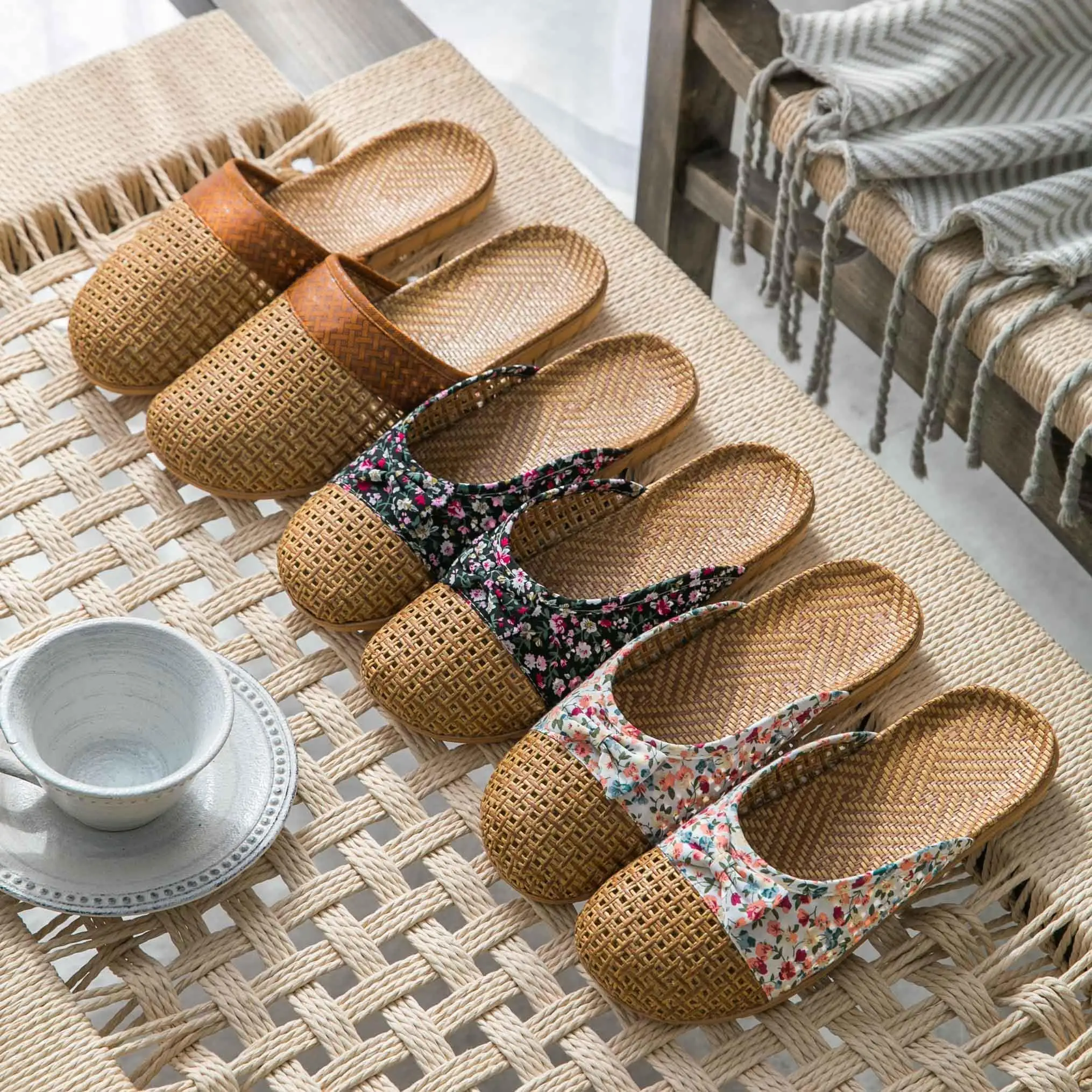 Linen slippers women\'s home rattan weaving office non slip floor straw mat Baotou sandals men\'s and women\'s slippers