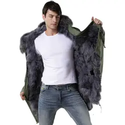 Warm Jacket Winter Men Luxury Fur Coat With Trim Fully Fox Fur Army Green Long Length Coat&Parka