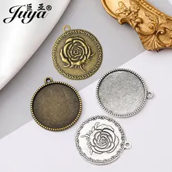 5pcs Punk Pendant Cabochon Base 25mm Flower Carved Bezels Tray For Jewelry Making Diy Handmade Resin Necklaces Accessories
