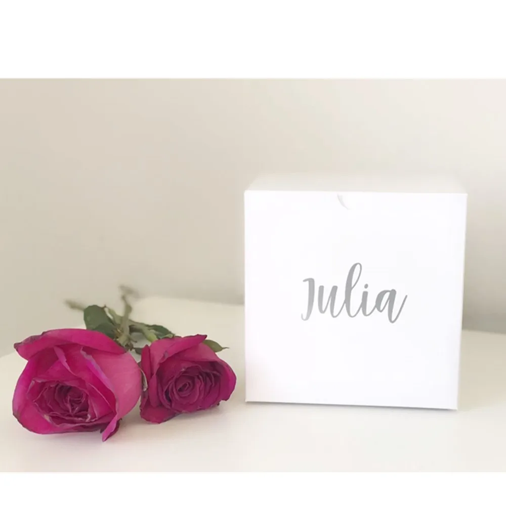 Personalized silver gift boxes with name  small square white gift boxes  bridesmaid proposal gift boxes cutom Birthday gift box