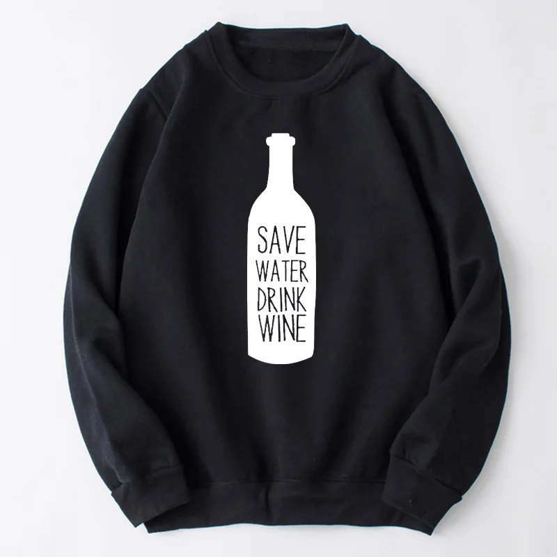 

Kawaii Save Water Drink Wine Fashion O Neck Female Plus Size Pullover Cotton Women Sweatshirt Full Long Sleeve Girl Top Shirt