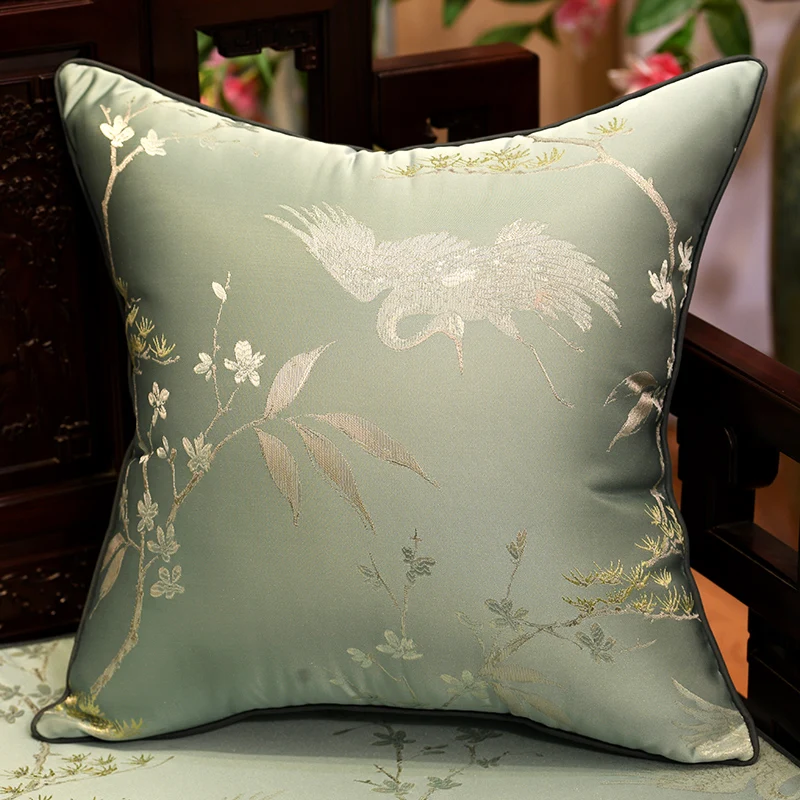 35x50/45/40x60/50cm retro crane jacquard cushion cover backrest sofa satin pillow cover lumbar pillowcase blue/green/beige