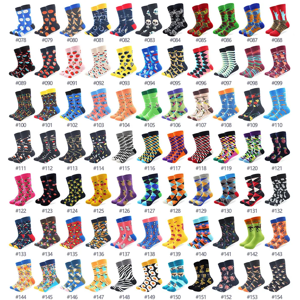 20 Pairs/Lot Creative Men\'s Colorful Striped Cartoon Combed Cotton Happy Socks Crew Wedding Gift Casual Crazy Funny Socks Crazy