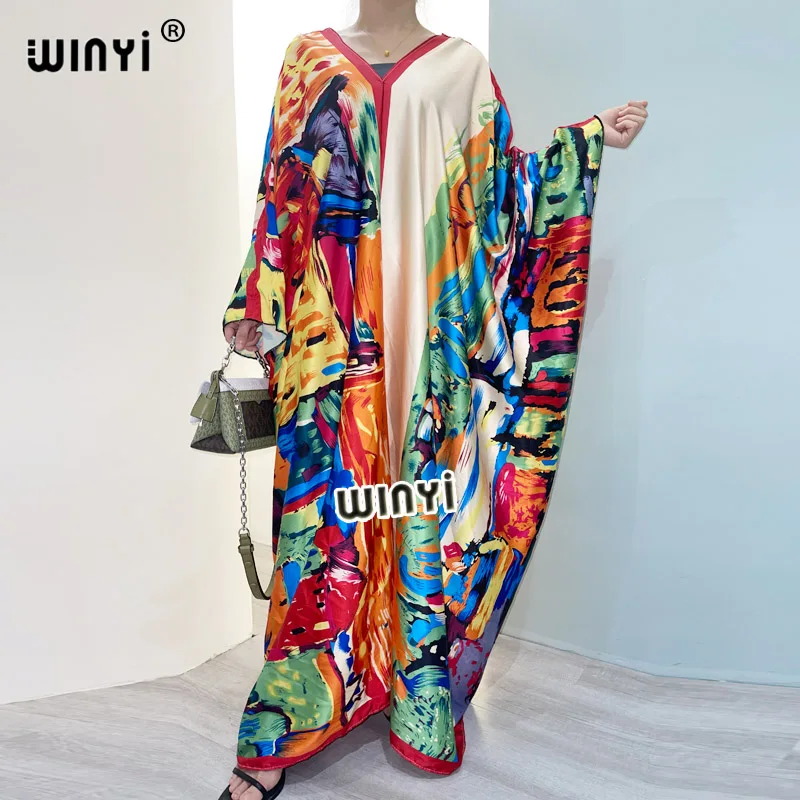 

Summer Middle East high-quality sukienka twill fashion print 2021 WINYI Maxi women's robes long beach V-neck Bohemian dress