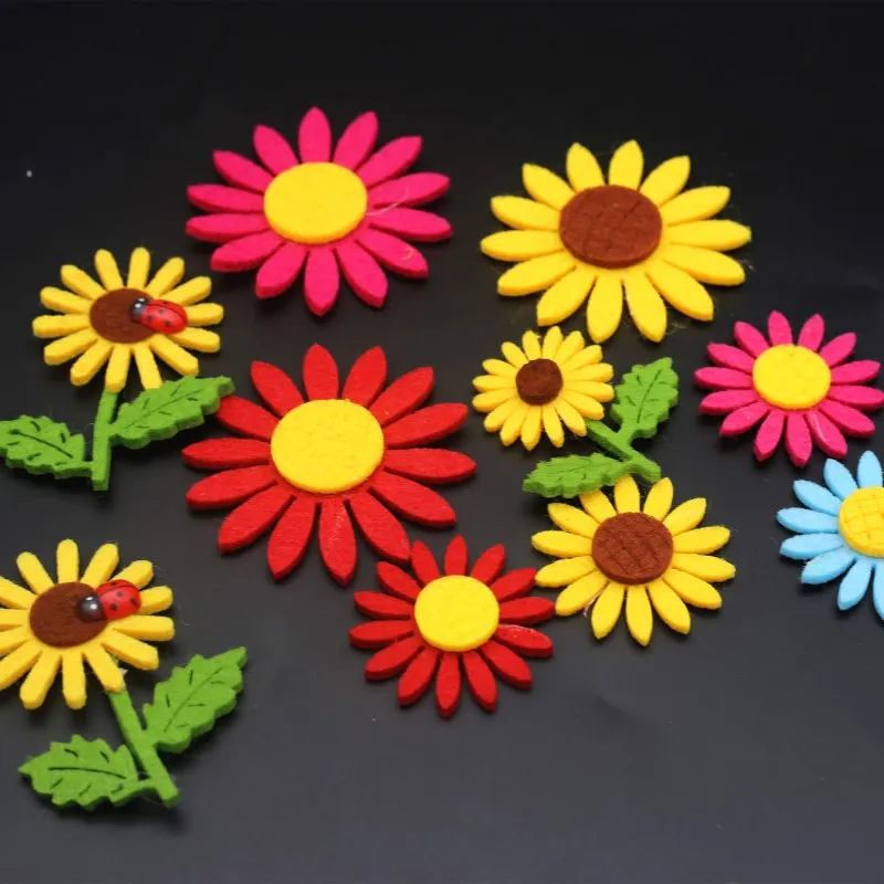 4/6cm Colorful Non-woven Sunflower Headdress Home Felt Flowers DIY Handmade Kindergarten Classroom Decoration Supplies 10/40pcs