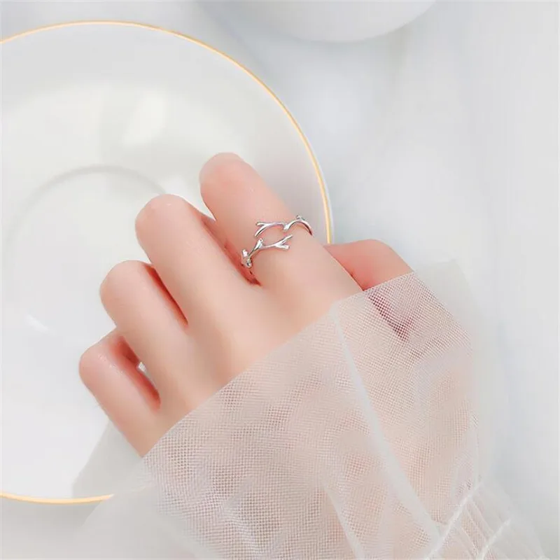 Women's Antler Branch Opening Ring, 925 Sterling Silver