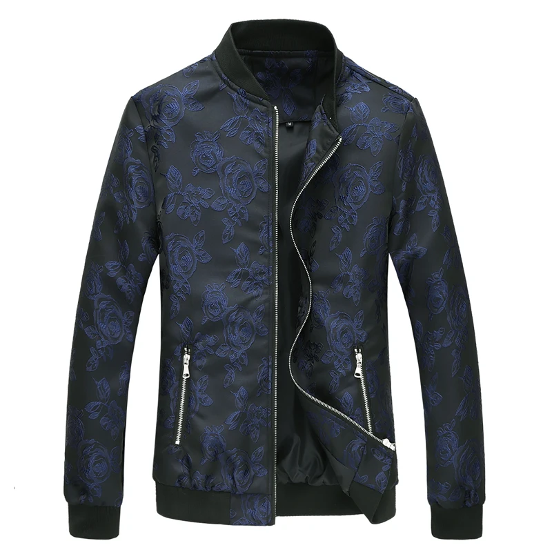 2023 Spring Bomber Flower Men Jacket Plus Size 6XL Men Vintage Business Blue Black Jacquard Jacket Casual Cardigan Zipper Coats