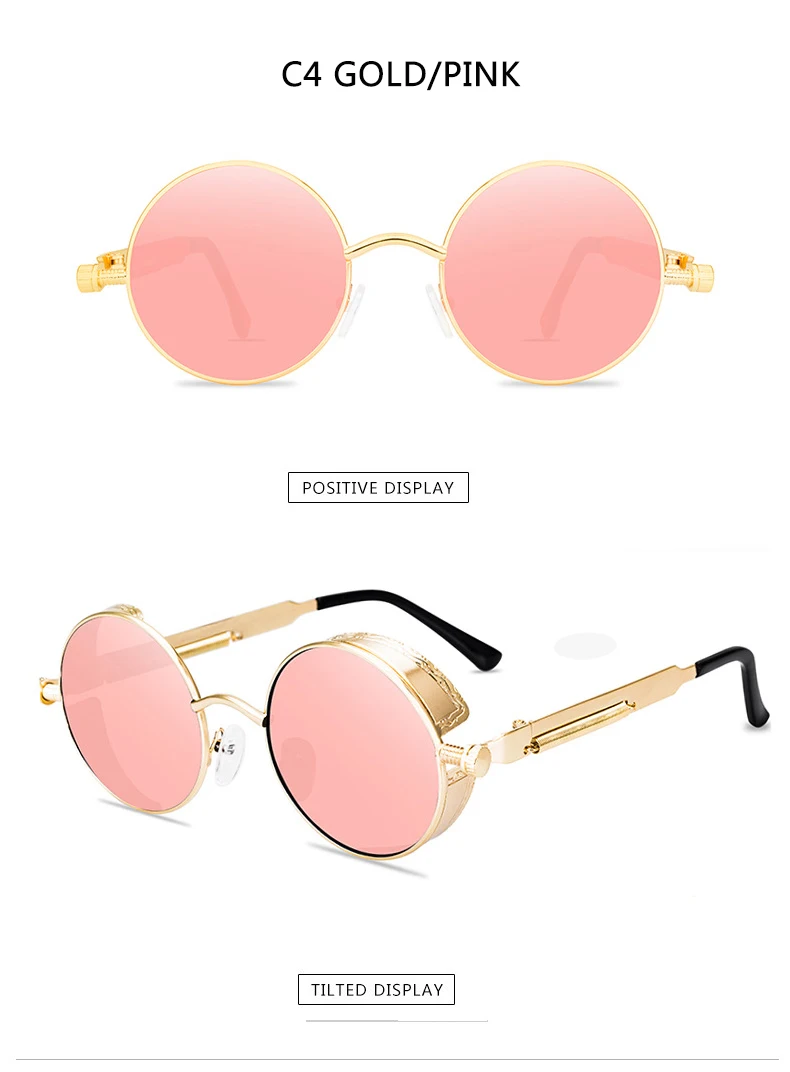 Metall Steampunk Sonnenbrille Männer Frauen Mode Runde Brille Marke Design Vintage Sonnenbrille Hohe Qualität Oculos de sol – Detail 7