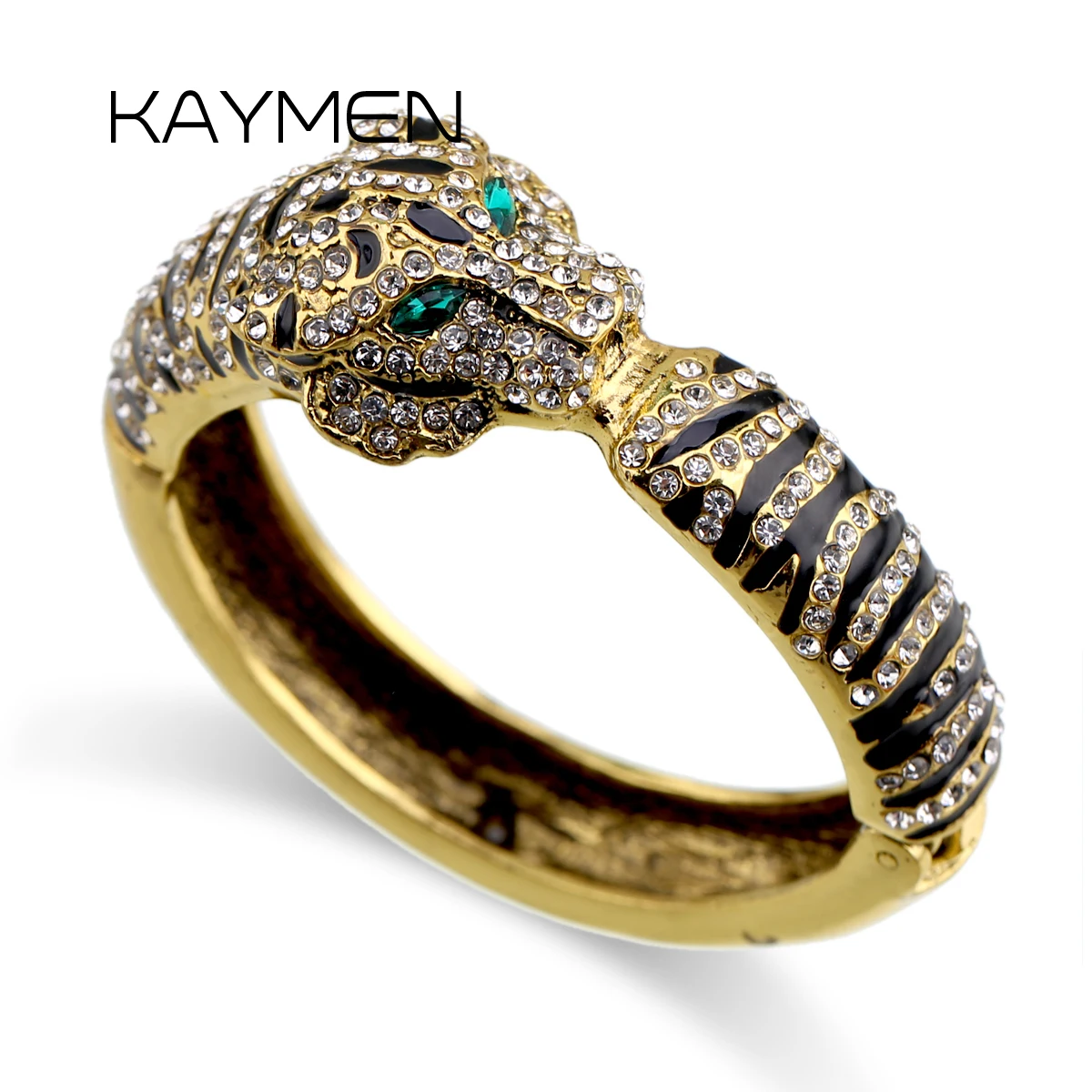 KAYMEN New Animal Style Tiger Bangle Cuff Bracelet for Women Fashion Statement Enamle Bangle Antique Vintage Bangle 2 Colors