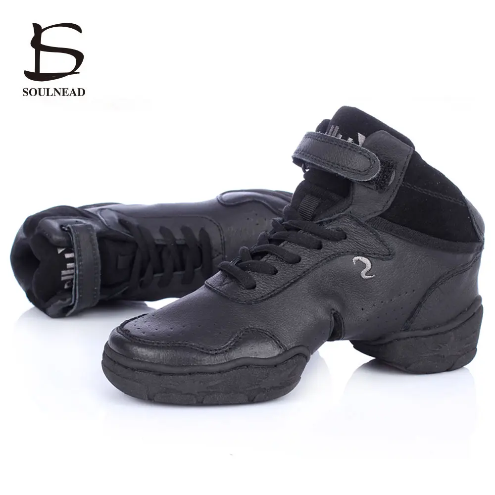 Zapatos de baile de Jazz de cuero genuino para mujer, zapatillas de baile callejero modernas, deportivas cuadradas de Hip Hop, zapatos de baile de