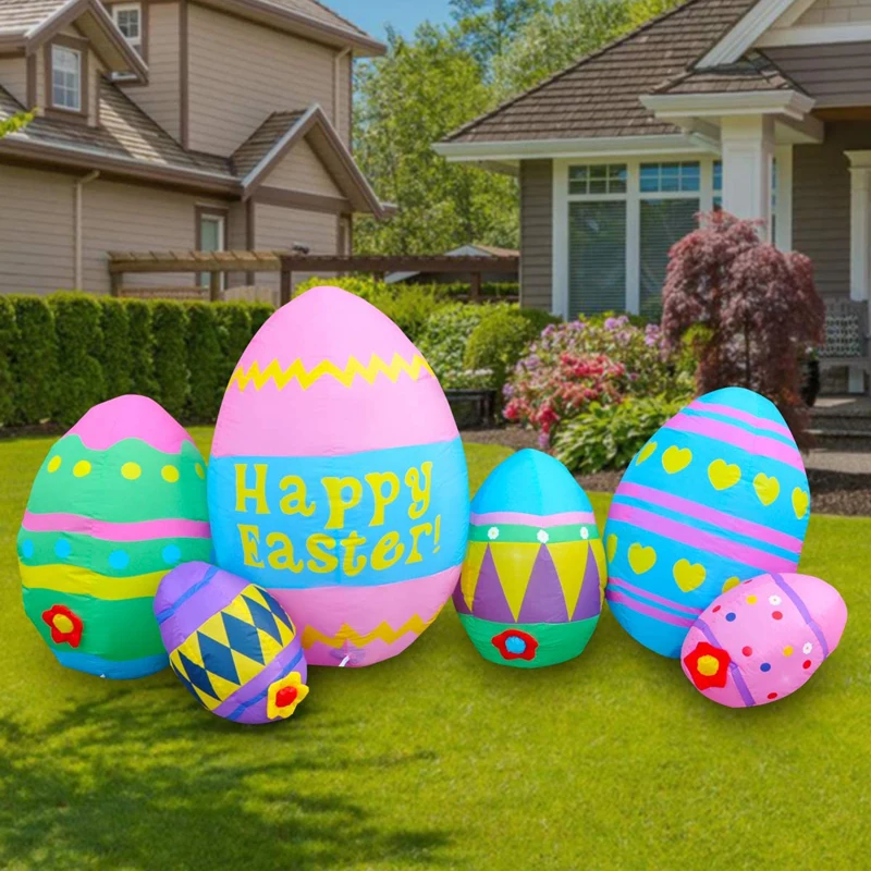 230cm Long Inflatable Easter Party Cute Colorful Seven Easter Eggs Fun Holiday Indoor Outdoor Toys Yard Lawn Blow Up Decoration