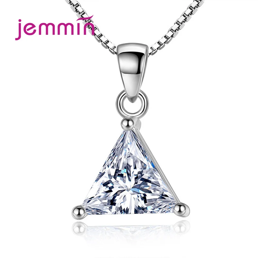 

New Arrival 925 Sterling Silver Pendant Necklace For Women Wedding Engagement Trendy Triangle Design Austrian Crystal