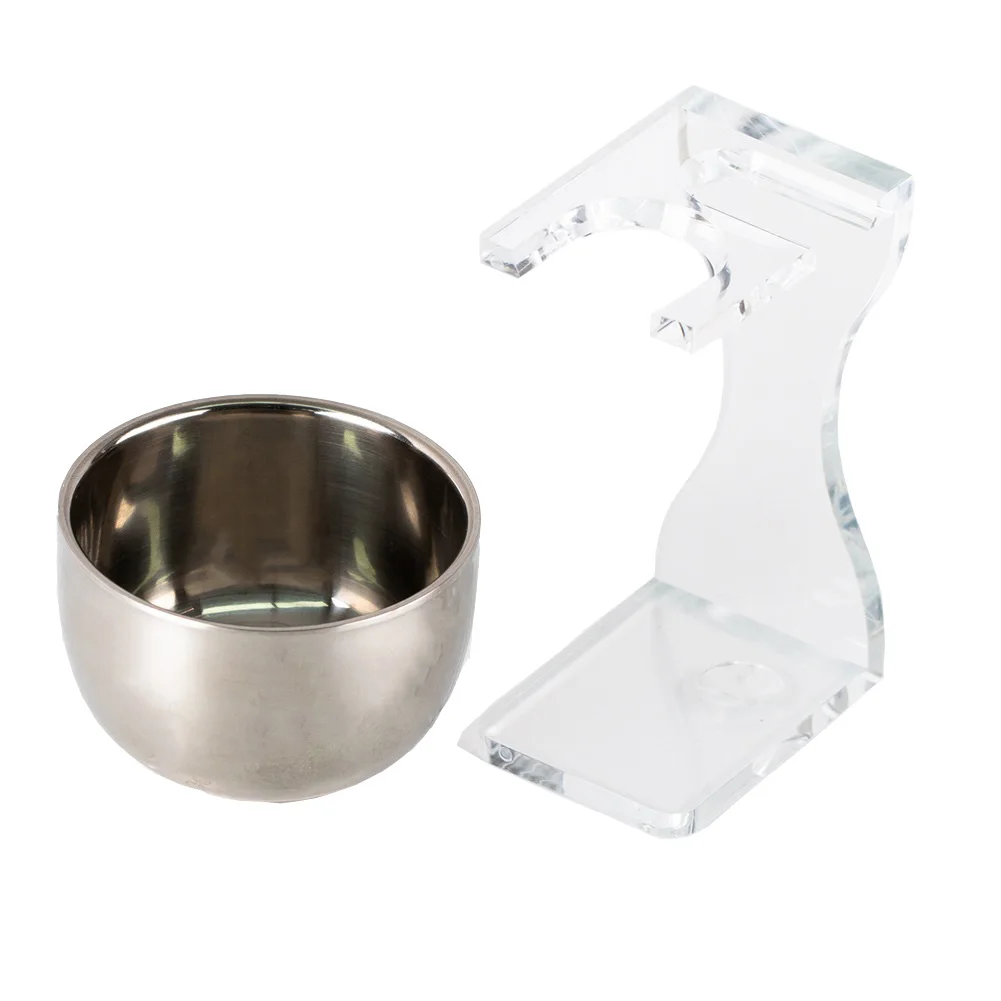 Durable Shaving Stand and Bowl Set,Acrylic Shaving Stand Holder Stainless Steel Shave Brush Bowl Mug Soap Dish for Men Wet Shave