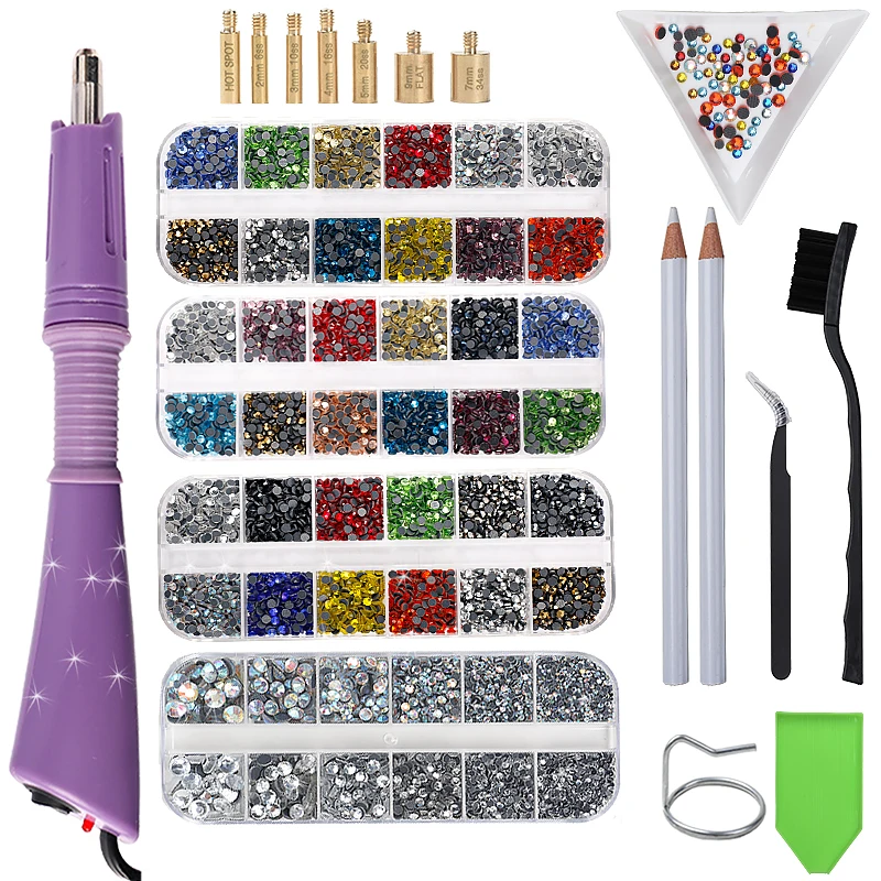 Hot Sale 2000pcs-9600Pcs/Box DMC Hot Fix Rhinestone Hotfix Applicator with 7 Tips Crystal Glass Rhinestone Iron-on Wand Strass