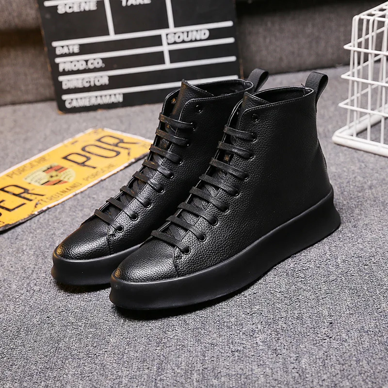 party dress shoes mens luxury fashion ankle boots nightclub cow leather shoe lace-up platform boot handsome botas masculinas man