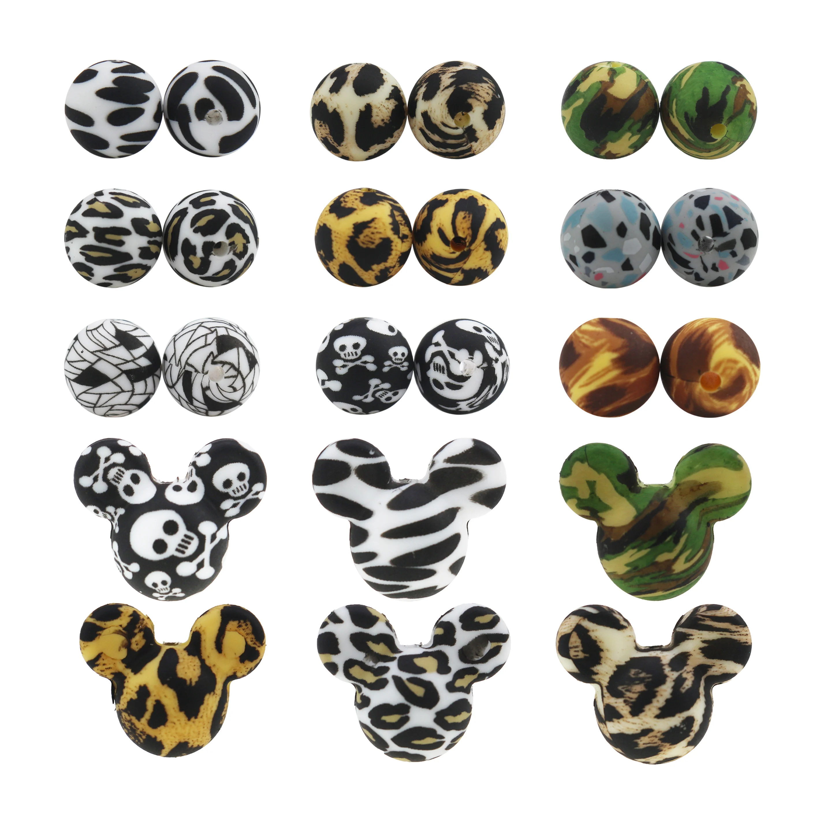 10pcs/LOT 13mm/15mm/17MM  Round Hexagon Mickey Baby Teether Leopard Print Teething Silicone Beads for Jewelry Making