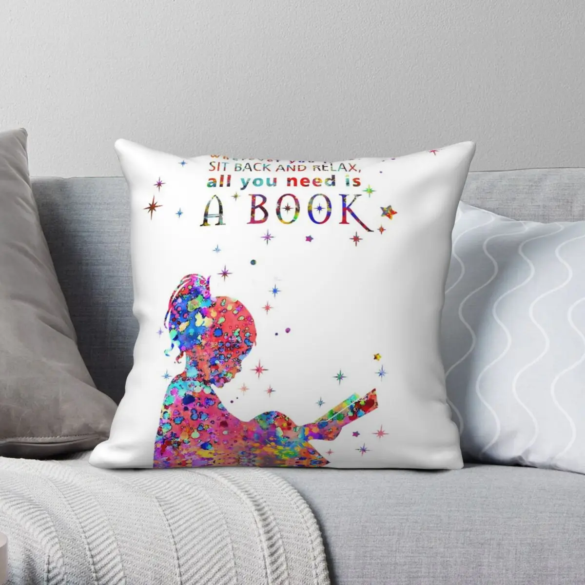 Reader Girl Watercolor Reader Girl Pillowcase Polyester Linen Velvet Printed Zip Decor Pillow Case Bed Cushion Cover 45x45