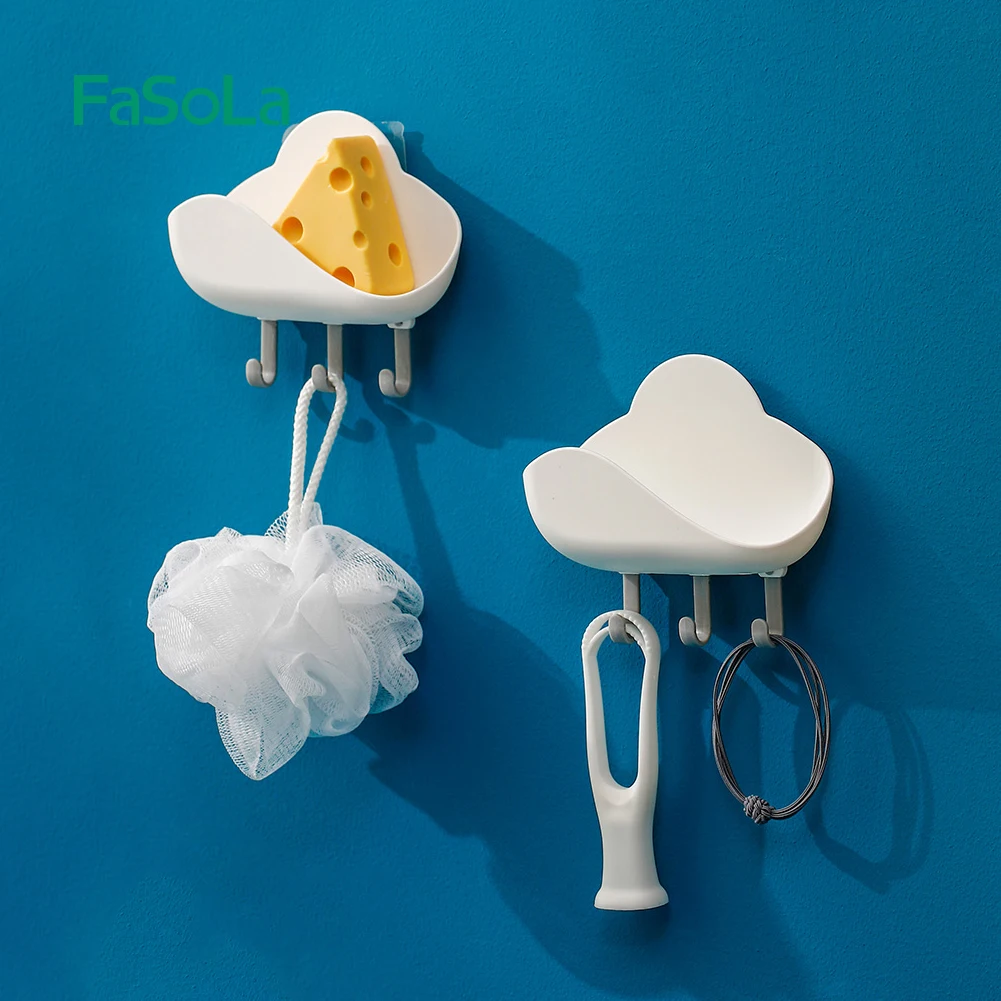 

FaSoLa 2 Pieces ABS Clouds Shape Bathroom Kitchen Storage Hook Housekeeper on Wall Door Hanging Hooks Key Holder Hanger