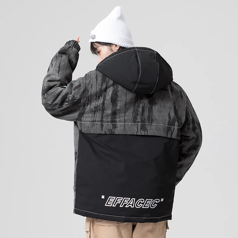 Com capuz para baixo jaqueta masculina streetwear 2021 nova carta de inverno imprimir para baixo casacos dos homens grosso quente com capuz jaqueta estilo coreano outerwear