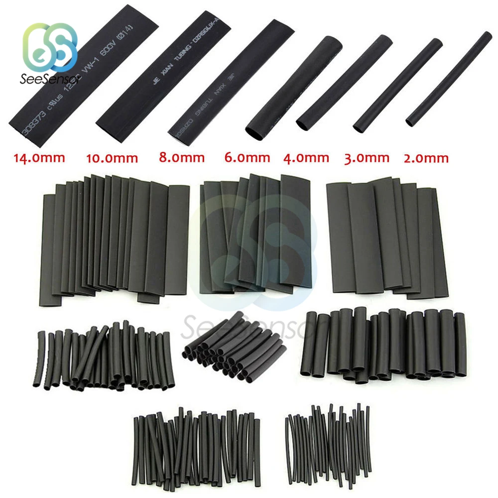 127 pezzi 140 pezzi 164 pezzi 328 pezzi 530 pezzi poliolefina termorestringente assortito tubo termorestringente cavo isolato guaina Set di tubi