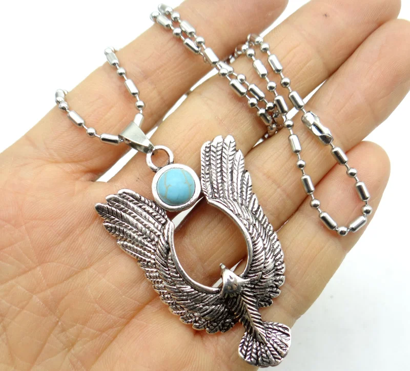 Natural Stone Quartz crystal Turquoises Antiek Zilver Zinklegering  eagle Pendant for diy making necklace Accessories A3