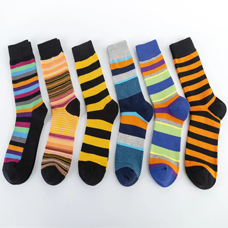 6 pairs of socks men's socks trendy socks men's long tube cotton socks striped series casual jacquard socks wholesale