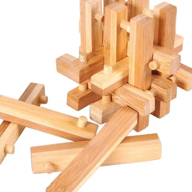 Classic 18-piece Bamboo Wood Burr Puzzles Game for Adults Children