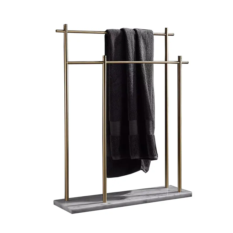 Gold brush with natural marble floor towel shelf bathroom floor towel rack floor stand style floor towel rack storage rack