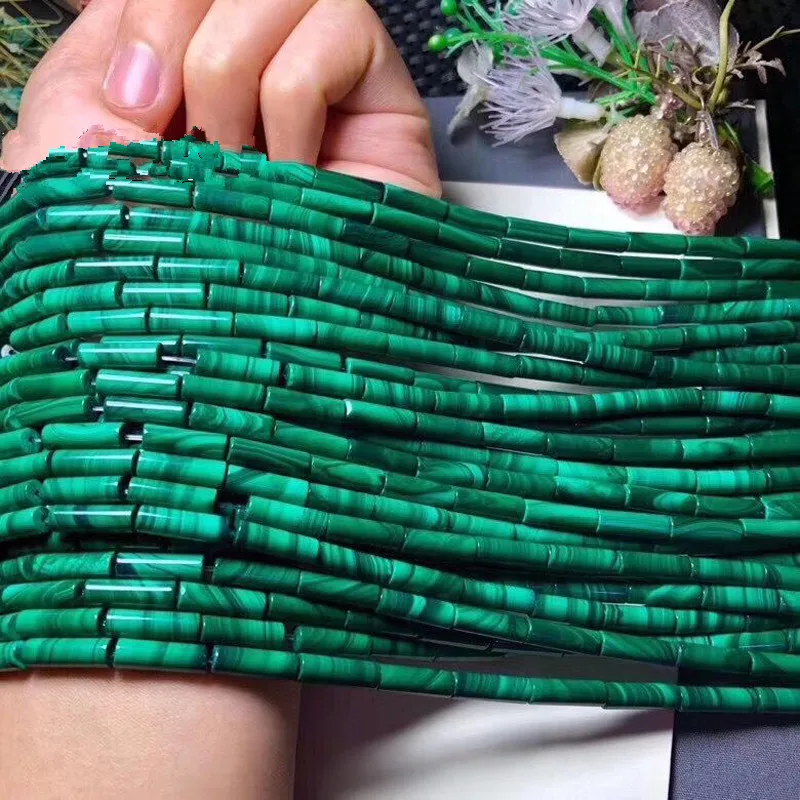 loose beads green malachite pillar 13*4mm nature  for making jewelry necklace 14inch FPPJ wholesale