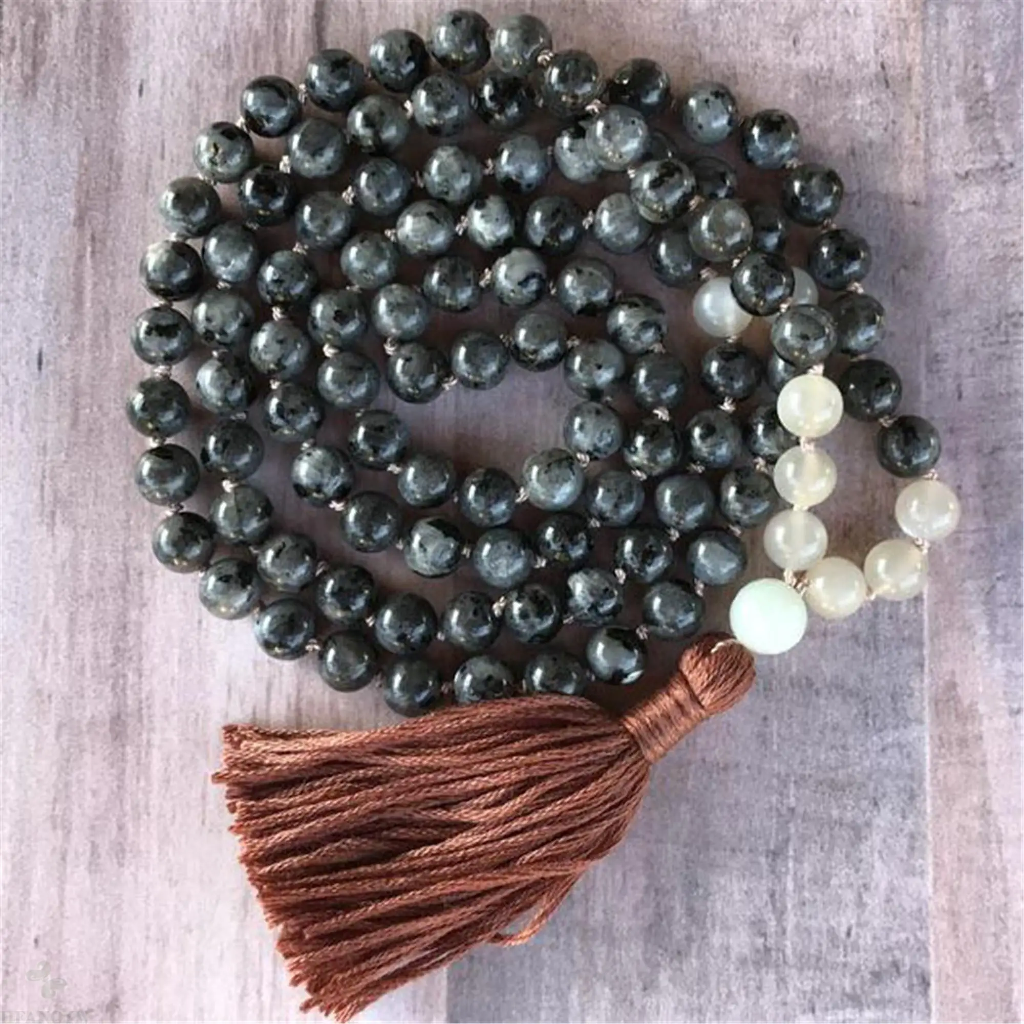 

6mm Spectrolite 108 Beads Tassel Knotted Necklace Lucky Mala Yoga Mala Bracelet Pray Buddhist Spirituality Healing Buddhism