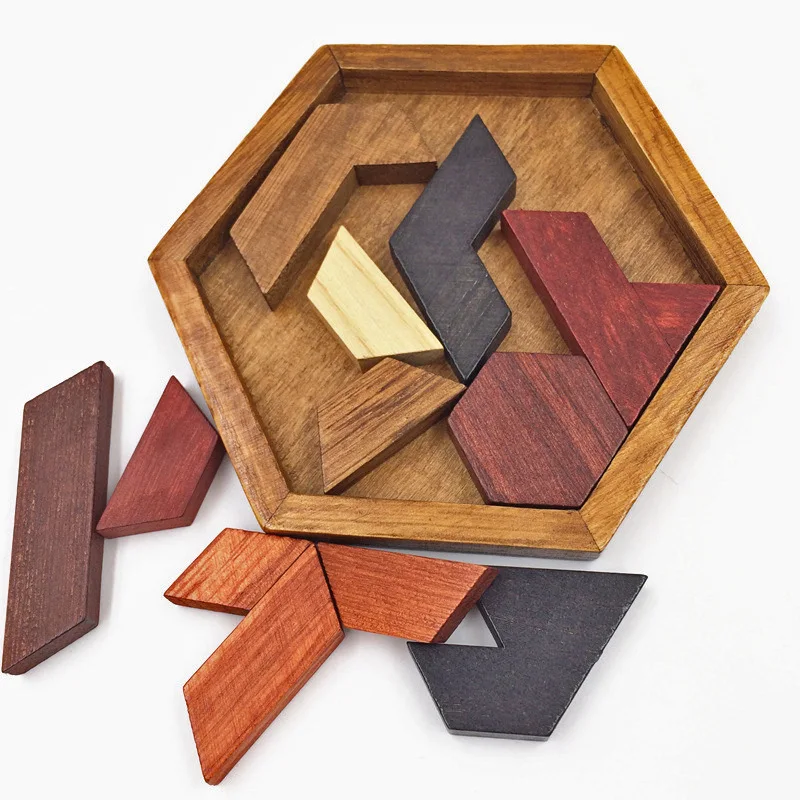 Puzzle Hexagonal en bois, jeu de qi, jouets éducatifs pour enfants et adultes, planche de Tangram, qi, casse-tête, jouets Montessori, cadeaux