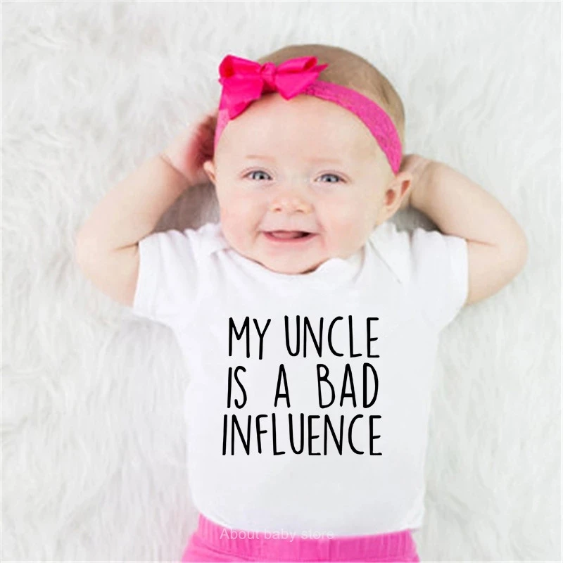 My Uncle Is A Bad Influence Baby Bodysuit Cotton Summer Baby Pregnancy Announcement Onesie Boys Girls Clothes Baby Shower Gift